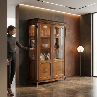 Vitrinen Glas Schrank Echtholz Vitrine Wohnzimmer Möbel Anrichte Massive Holz