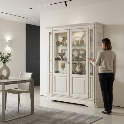 Wohnzimmer Möbel Anrichte Massive Holz Vitrinen Glas Schrank Echtholz Vitrine