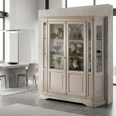 Wohnzimmer Möbel Anrichte Massive Holz Vitrinen Glas Schrank Echtholz Vitrine