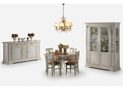 Garnitur 7tlg Holz Möbel Kommode 4x Stuhl Tisch Vitrine Neu Gruppe Esszimmer Set