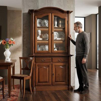 Holz Vitrinen Glas Schrank Echtholz Anrichte Vitrine Wohnzimmer Möbel Massive
