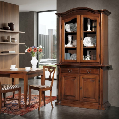 Holz Vitrinen Glas Schrank Echtholz Anrichte Vitrine Wohnzimmer Möbel Massive