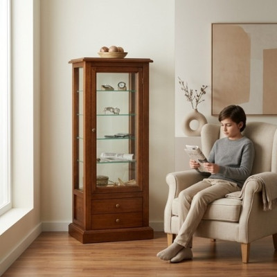 Wohnzimmer Möbel Anrichte Massive Holz Vitrinen Glas Schrank Echtholz Vitrine