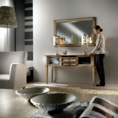 Landhausstil Konsole Schminktisch mit Spiegel Konsolentisch Braun