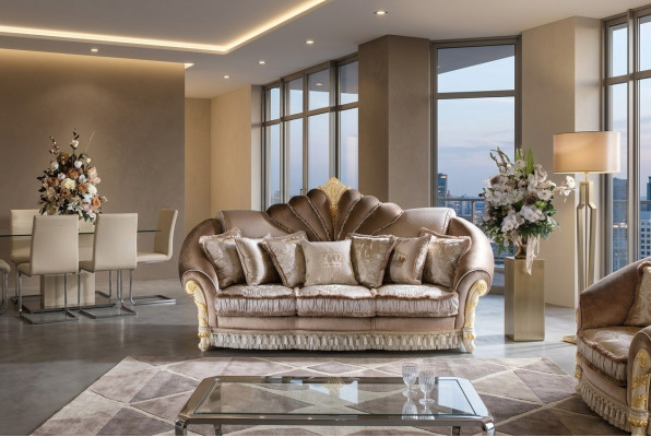 Klassische Polster 3 Sitzer Leder Couchen Samtsofa Sofa Dreisitzer Couch Italien