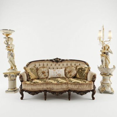 Klassischer Dreisitzer Sofa Couch Polster Möbel Chesterfield 3 Sitz Stoffsofa