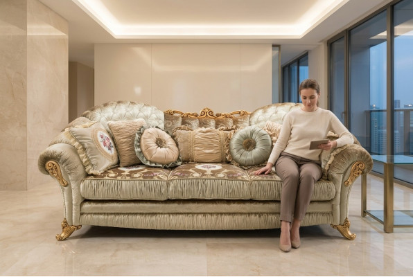 Barock Rokoko 3 Sitzer Couch Textil Sofa Couchen Luxus Design Italienische Möbel