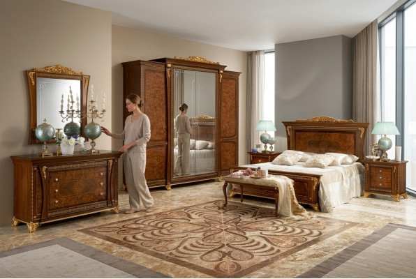 Barock Rokoko Luxus Set Betten Sets Nachttisch Kleiderschrank 7 tlg.Schlafzimmer
