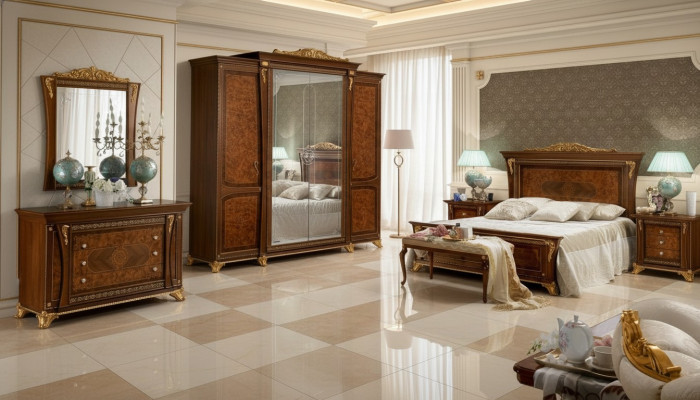 Barock Rokoko Luxus Set Betten Sets Nachttisch Kleiderschrank 7 tlg.Schlafzimmer
