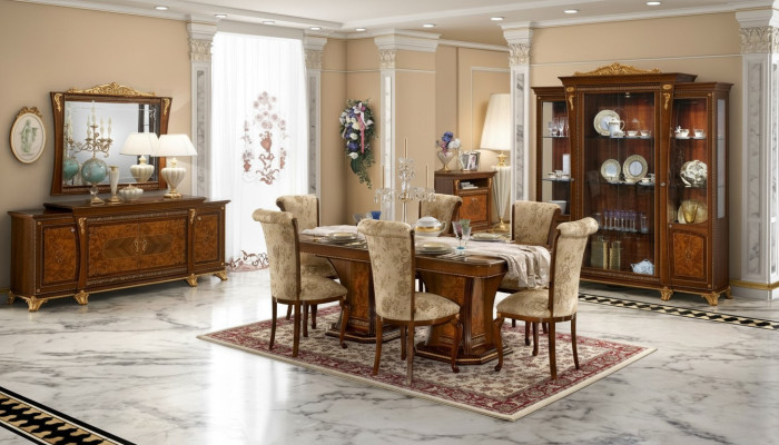Garnitur Esszimmer Set Vitrine Tisch 6x Stuhl Kommode Spiegel Barock Neu 10tlg.