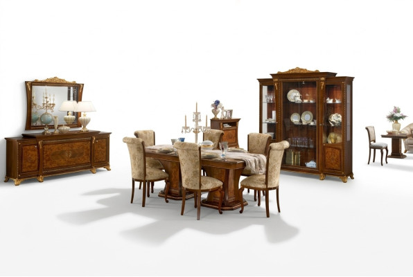 Garnitur Esszimmer Set Vitrine Tisch 6x Stuhl Kommode Spiegel Barock Neu 10tlg.