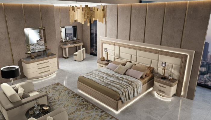 Design Luxus Schlafzimmer Bett 2x Nachttische Kommode Garnitur Betten 8tlg.Set