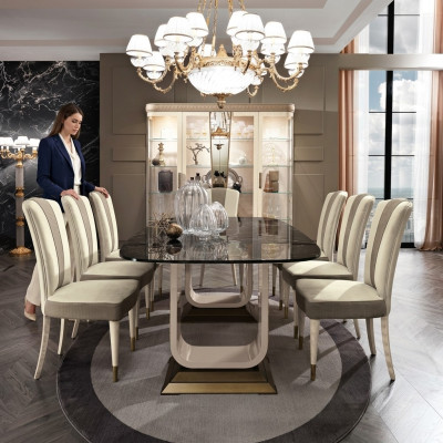 Esszimmer Set Garnitur 6x Stühle Esstisch Gruppe Essgruppe Vitrinen Tisch 7tlg