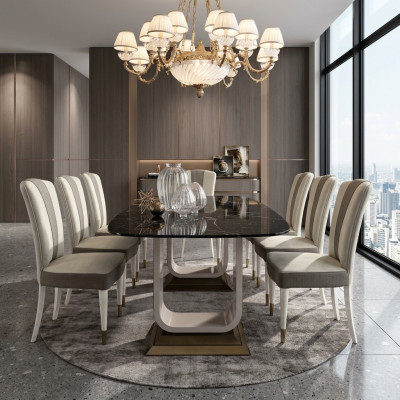 Esszimmer Set Garnitur 6x Stühle Esstisch Gruppe Essgruppe Vitrinen Tisch 7tlg