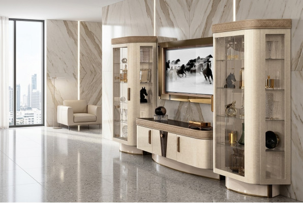 Wohnwand Set 4tlg. Wohnzimmer rtv Vitrine Regal Modern Garnitur Gruppe Holz tv