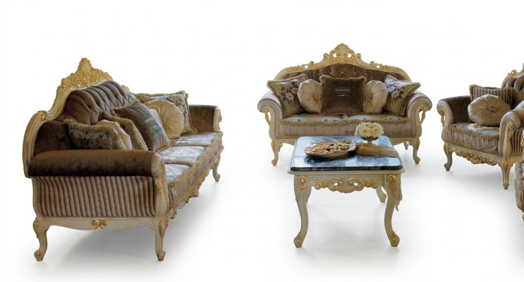 Sofagarnitur 3+2 Sitzer Wohnzimmer Polstermöbel Art déco Sofa Stoffsofa Sofas