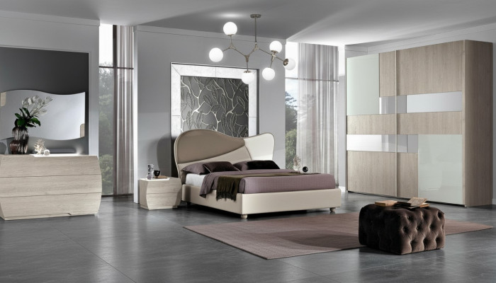 Schlafzimmer Komplett Set Königliches Modern Bett Kleiderschrank Nachttisch 5tlg