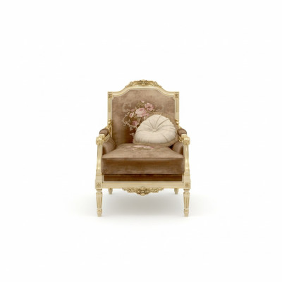 Klassischer Designer-Sessel aus Holz mit geschnitzten Details