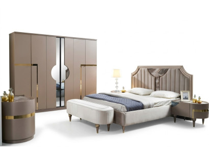 Schlafzimmer Bett Nachttisch Kleiderschrank Kommode Hocker Garnitur Set 6tlg Neu