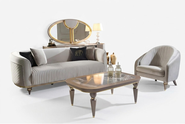 Sofagarnitur Couch Sofa Polster 3 + 1 Sitzer Couchtisch Holz 3tlg. Luxus Möbel