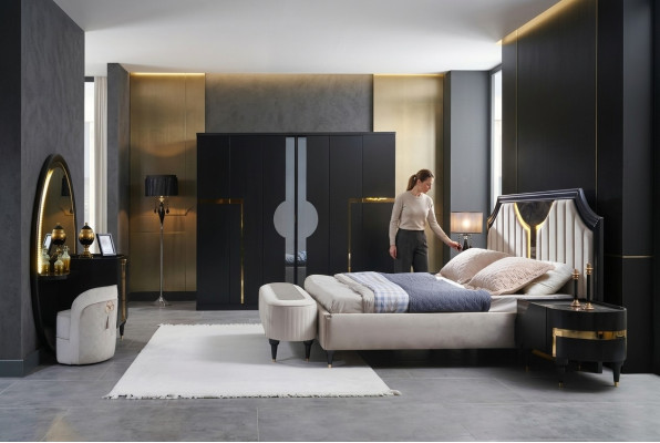 Bett 2x Nachttisch 3tlg. Set Design Luxus Komplettes Sets Schlafzimmer Komplett