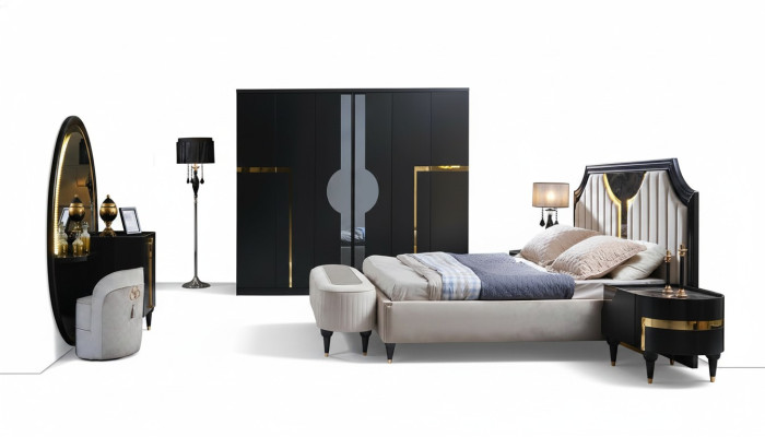 Bett 2x Nachttisch 3tlg. Set Design Luxus Komplettes Sets Schlafzimmer Komplett