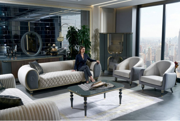 Design Sofas Polster Couchen Stoff Relax Moderne Sofagarnitur 3+1+1 Sitzer Set