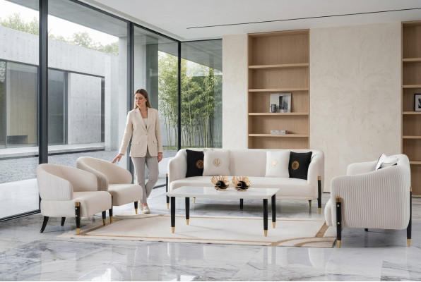 Garnitur Design Sofas Sofa Couch Samt Polster Sitz 3+3+1+1 Sitzer Sofagarnitur