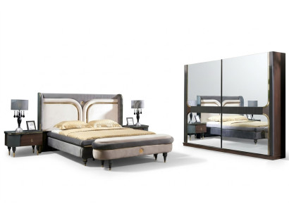 Garnitur Schlafzimmer Bett Nachttisch Kleiderschrank Hocker Luxus Design 5tlg