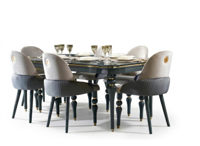 Esszimmer Garnitur Lehn Samt Textil Stuhl 6x Stühle Gruppe Set Wohn Holz Echtes