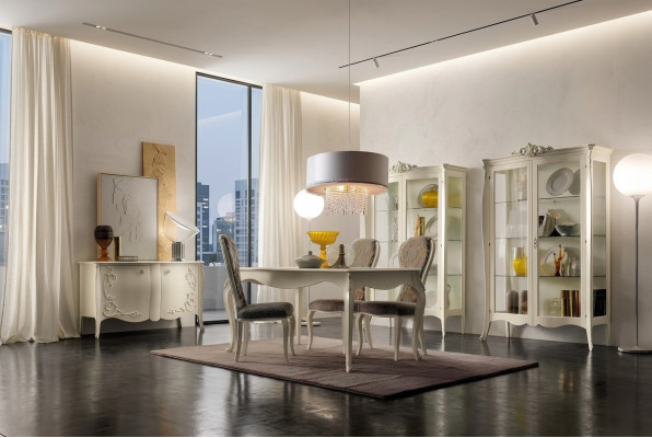 Garnitur Set Tisch 4x Stühle Stuhl Vitrine Set Kommode Essgruppe 8tlg. Esszimmer