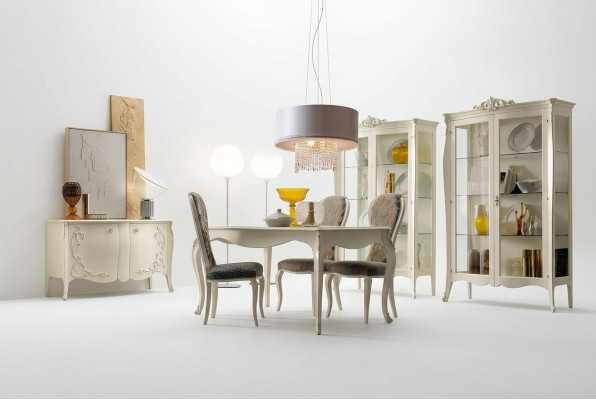 Garnitur Set Tisch 4x Stühle Stuhl Vitrine Set Kommode Essgruppe 8tlg. Esszimmer