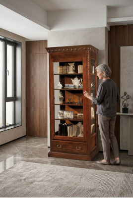 Möbel Massive Holz Vitrinen Glas Schrank Echtholz Anrichte Vitrine Wohnzimmer