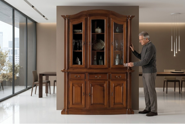 Echtholz Vitrine Wohnzimmer Möbel Anrichte Massive Holz Vitrinen Glas Schrank