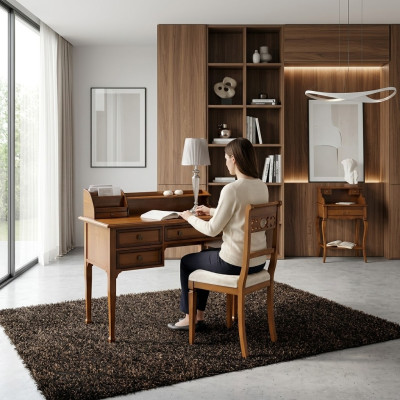 Holztisch Stuhl Tische 2tlg Einrichtung Echtholz Büro Schreibtisch Sessel Tisch