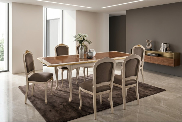 Set Tisch + 6 Stühle Komplette Klassisches Esszimmer Essgarnitur Möbel Barock