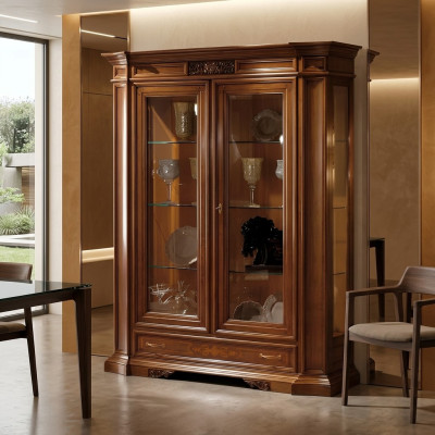 Vitrine Anrichte Vitrinen Luxus Glas Schrank Schranke Braun Holz Design Möbel