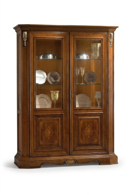 Vitrine 2 Tür Holz Schrank Vitrinen Wohnzimmer Schau Schränke Design Glas Möbel