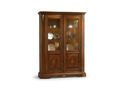 Vitrine 2 Tür Holz Schrank Vitrinen Wohnzimmer Schau Schränke Design Glas Möbel