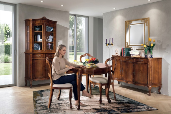 Esszimmer Set 7 tlg. Rund Esstisch 3x Stühle Anrichte Ess Gruppe Holz Tisch Neu