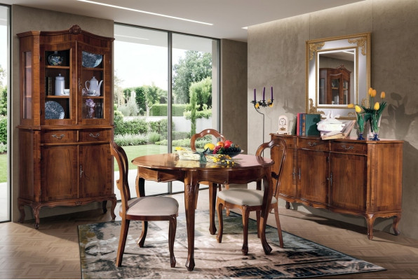 Esszimmer Set 7 tlg. Rund Esstisch 3x Stühle Anrichte Ess Gruppe Holz Tisch Neu