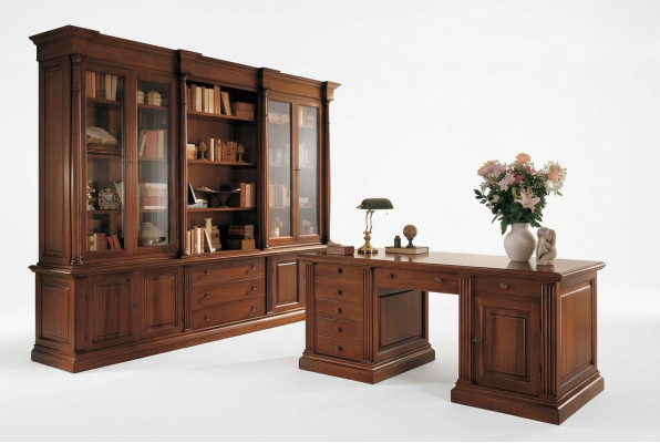 Büro Einrichtung Massiv Holz Schreibtisch Bücherschrank Tisch Regal Schrank 2tlg