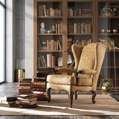 Sessel Bibliothek Lese Stuhl Ohrensessel Sofa Polster Italienische Möbel Luxus