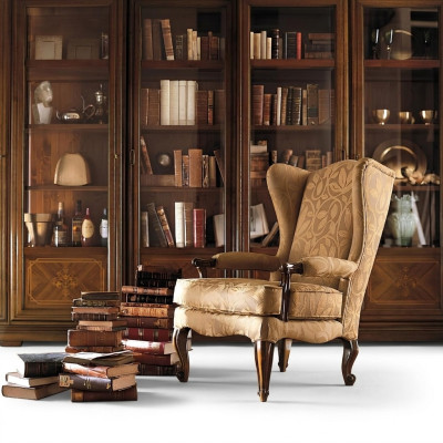 Sessel Bibliothek Lese Stuhl Ohrensessel Sofa Polster Italienische Möbel Luxus