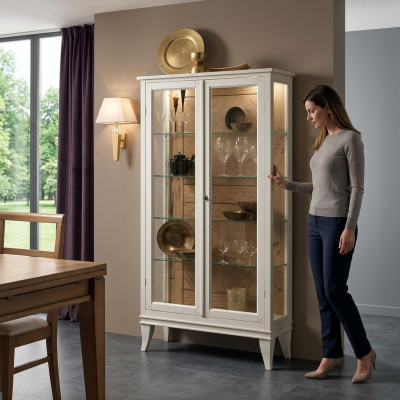 Retro Style Glas Esszimmerschrank Glastisch Schrank Vitrine Wohnzimmer Vitrinen