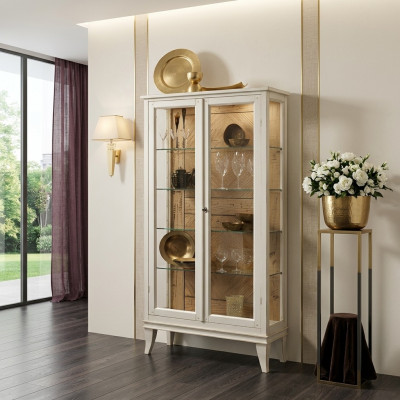 Retro Style Glas Esszimmerschrank Glastisch Schrank Vitrine Wohnzimmer Vitrinen