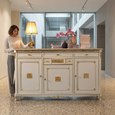 Sideboard weiß Anrichte Kommode Schubladen Holz mit Gold Anrichte Sideboard Neu