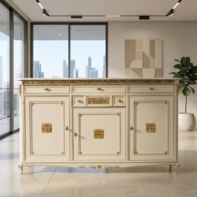 Sideboard weiß Anrichte Kommode Schubladen Holz mit Gold Anrichte Sideboard Neu
