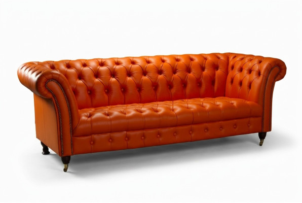 Designer Sofa 3 Sitzer Chesterfield Couch Polster Sofas Design Orange 