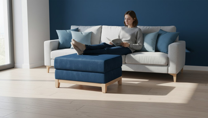 Design Polster Hocker Fußhocker Ottomane Sitz Chaise Gepolstert Pufa Blau